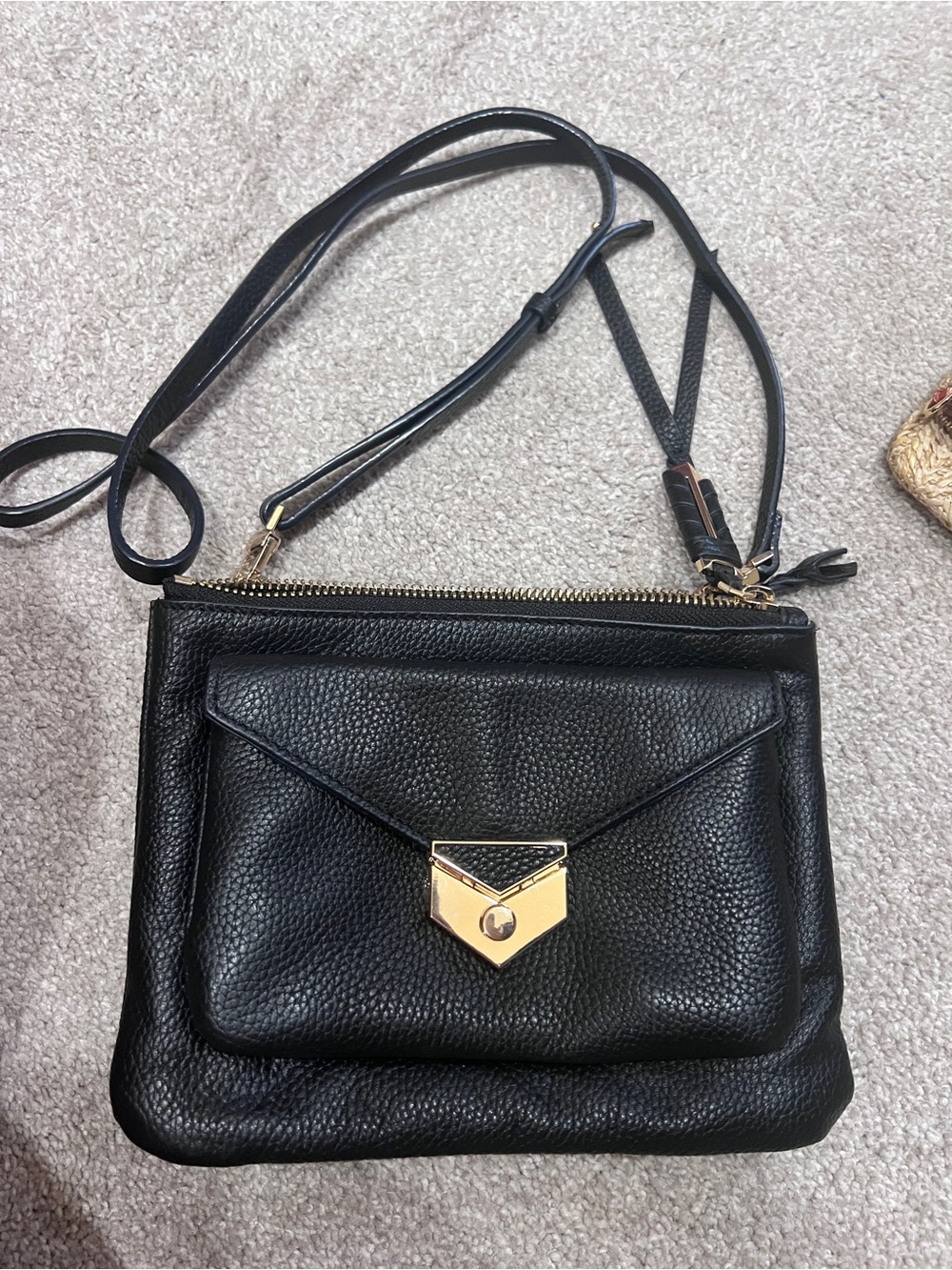 Stella & Dot Covet Leather collection - Black Leather Crossbody with Gold Accent